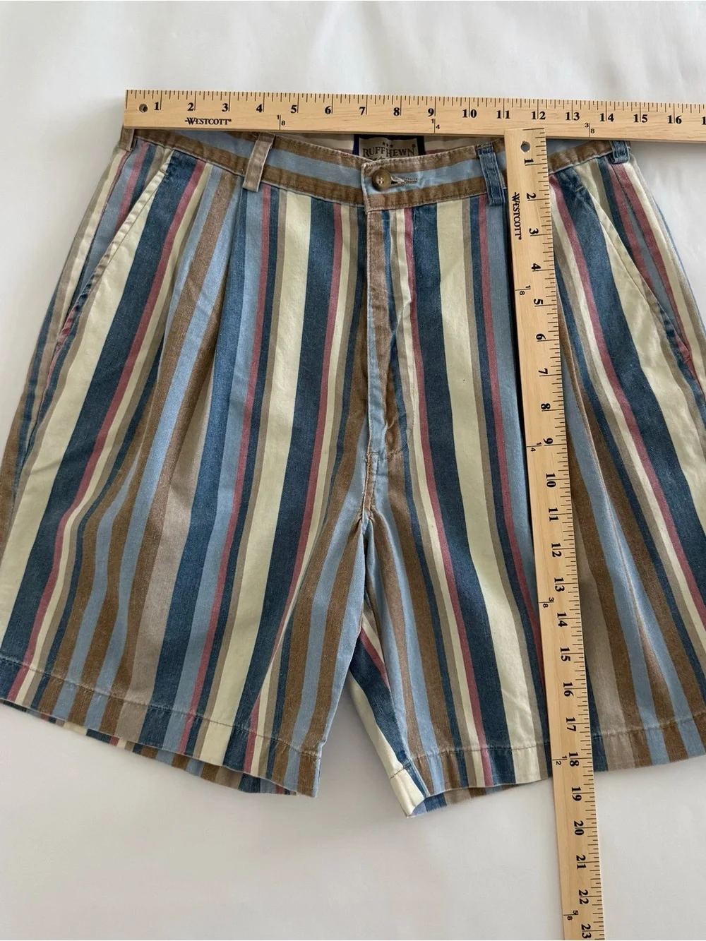 Vintage Ruff Hewn Striped Pleated Men’s Shorts Size 32 X 7” Granpa Chic 80s 90s